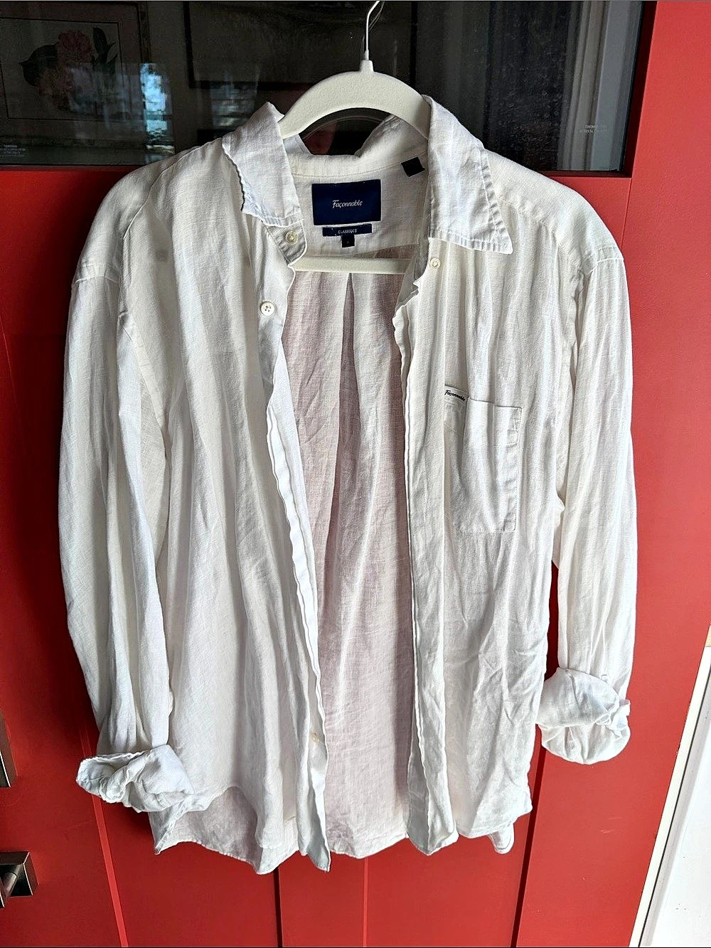 Faconnable Classique Linen Long Sleeve Button-Down Shirt White Large